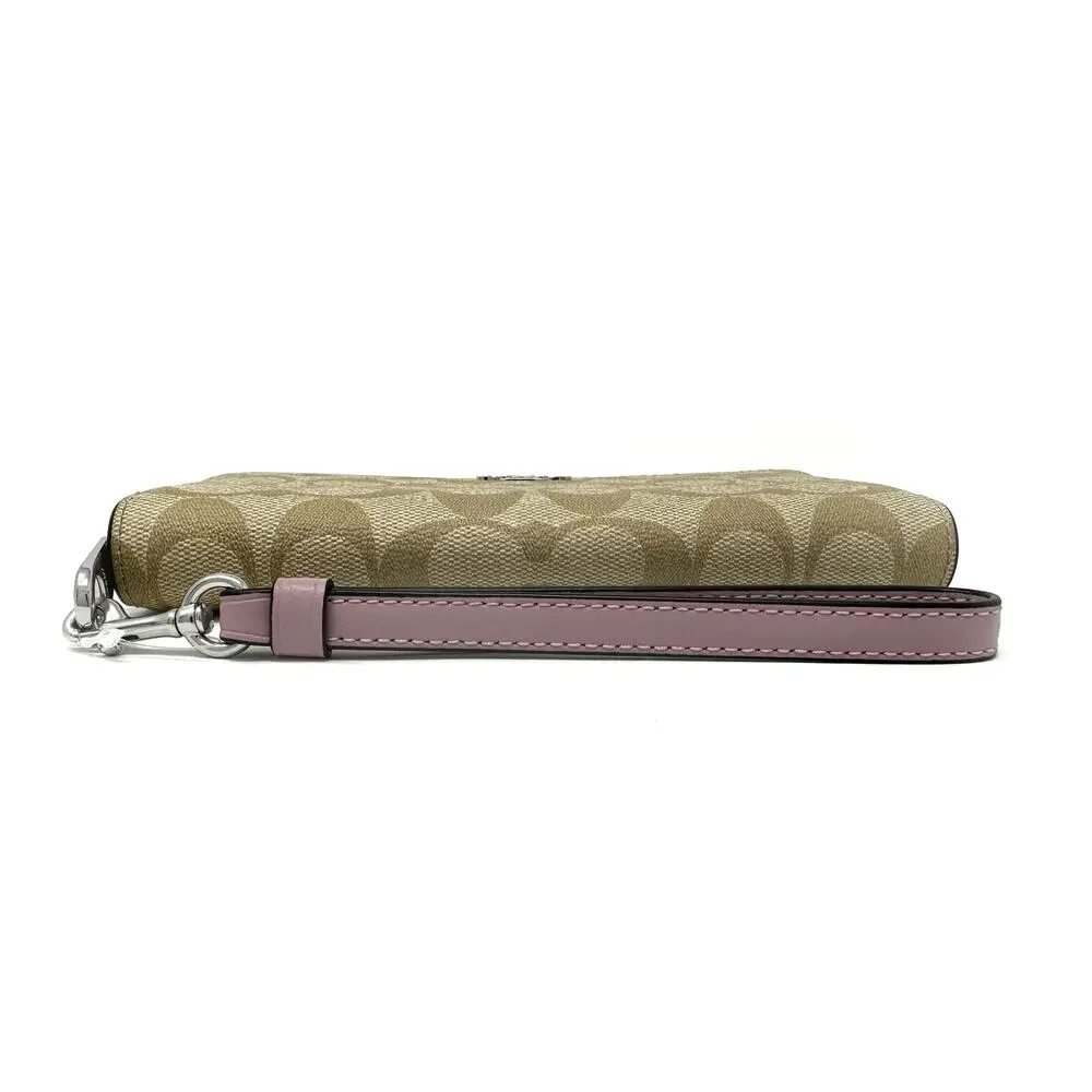 Coach Long Zip Around Wallet in Signature Canvas Light Khaki Ice Purple C4452